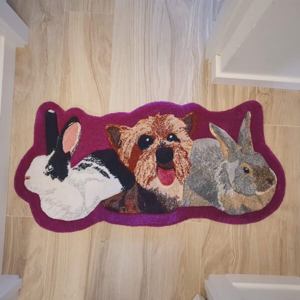 alfombra personalizada de mascotas conejos y perro