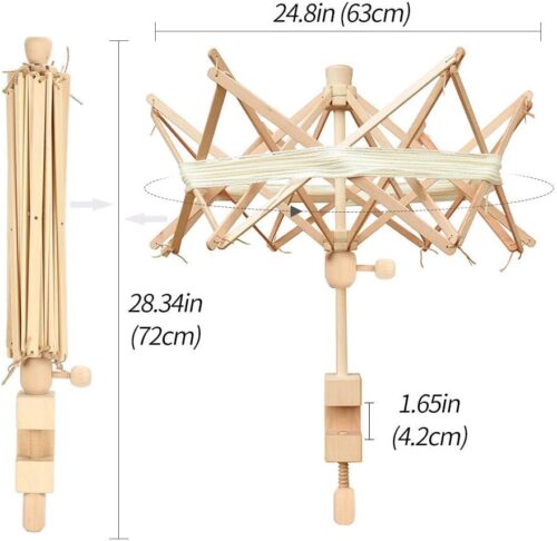 Bobinadora madera de hilos paragua con madeja de hilo verde