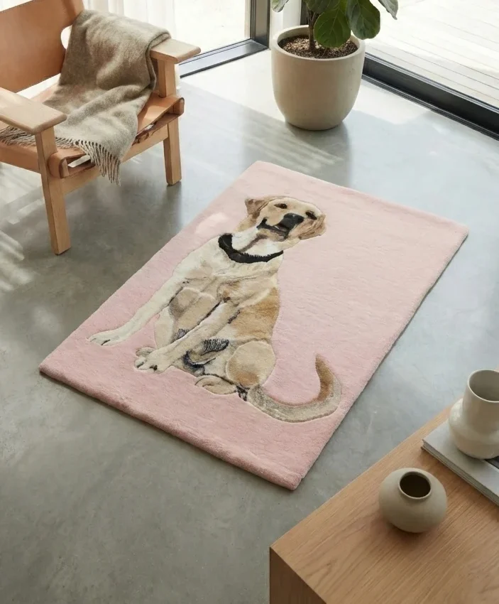 alfombra de perro labrador retrato realista tecnica tufting hecho en madrid españa