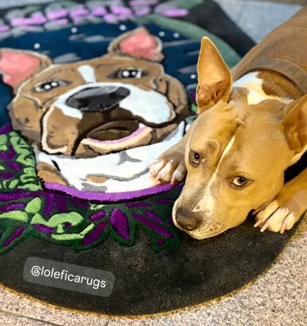 Retrato personalizado de perro convertido en alfombra